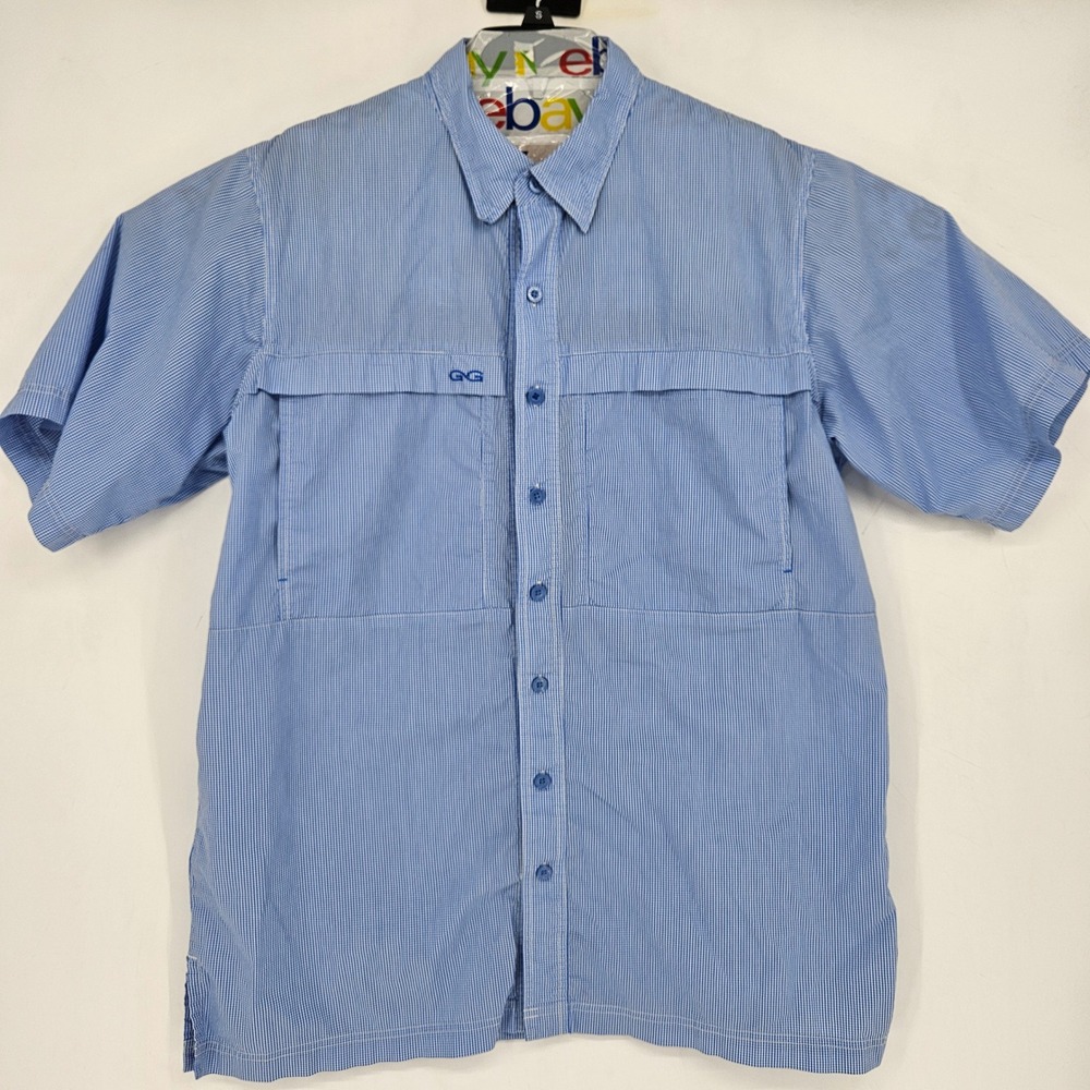 GameGuard Shirt Mens Large Fishing Button‎ Down Vented Performance Blue White